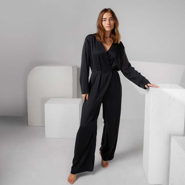 Lunya Washable Silk Long Sleeve Jumpsuit -Immersed Black Nwt Xl